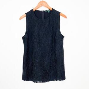 Lauren Ralph Lauren Black Lace Sleeveless‎ Top Sz M Classic Basic